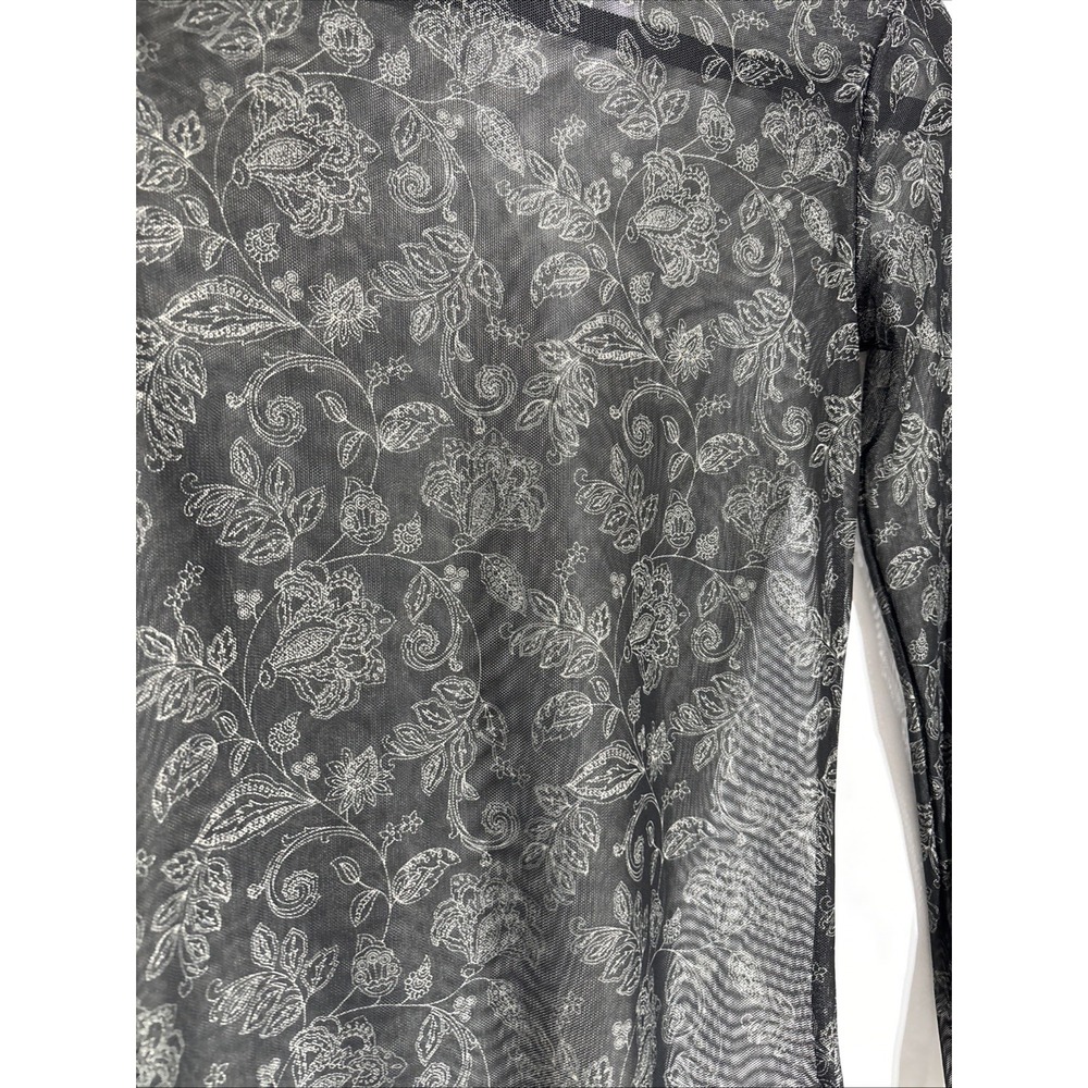 VTG Aeropostale Black Sheer Mesh Lace Long Sleeve Floral Top Small Whimsigoth - Picture 2 of 8